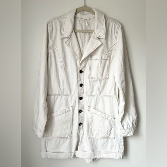 Free People Jumpsuit Women’s Large White Cotton Linen Blend Elaine Short Romper - Picture 2 of 9